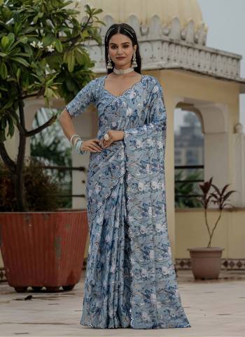 Attractive These Party Wear Ready To Wear Saree in Fine Colored.These Saree is Fabricated On Chinon Pair With Chinon Blouse.Its Beautified Designer Digital Printed With Mirror Cut Work  Border.