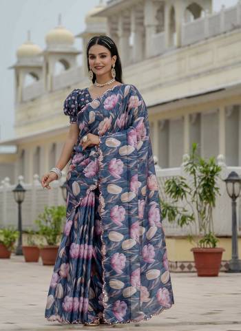 Attractive These Party Wear Ready To Wear Saree in Fine Colored.These Saree is Fabricated On Chinon Pair With Chinon Blouse.Its Beautified Designer Digital Printed With Mirror Cut Work  Border.