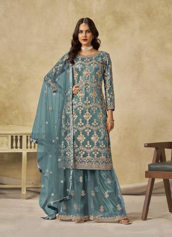 Looking These Beautiful Party Wear Fine Color Plazzo Suits.These Top Are Net And Dupatta Are Net And Bottom Net Fabricated.Its Beautified With Designer Sequance Embroidery Work.