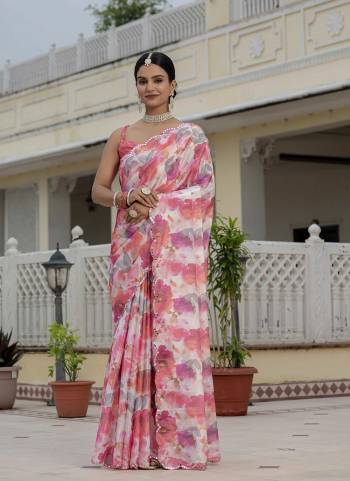 Looking These Party Wear Ready To Wear Saree in Fine Colored.These Saree is Fabricated On Chinon Pair With Chinon Blouse.Its Beautified Designer Digital Printed With Mirror Cut Work  Border.