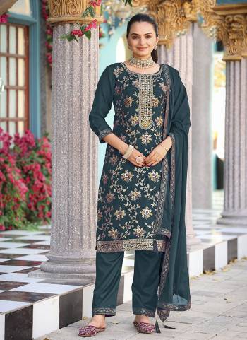 Attrective Looking These Party Wear Suit in Fine Colored Pair With Bottom And Dupatta.These Top Are Viscose Jacquard And Dupatta Are Fabricated On Chinon Pair With Santoon Bottom.Its Beautified With Woven Jari Designer With Embroidery Work.