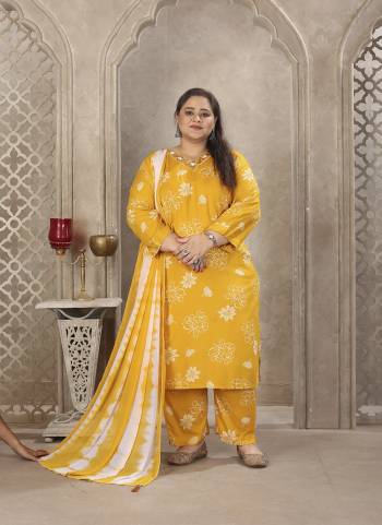 Attrective These Beautiful Looking Readymade Big Size Suits.These Top And Bottom Are Rayon And Dupatta Fabricated On Nazmeen.Its Beautified With Designer Printed With Hand Work.