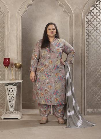 Attrective These Beautiful Looking Readymade Big Size Suits.These Top And Bottom Are Rayon And Dupatta Fabricated On Nazmeen.Its Beautified With Designer Printed With Hand Work.