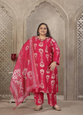 Attrective These Beautiful Looking Readymade Big Size Suits.These Top And Bottom Are Lichi Viscose And Dupatta Fabricated On Linen Jacquard.Its Beautified With Designer Printed With Hand Work.