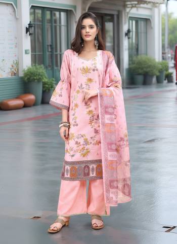 Attrective These Beautiful Looking Readymade Suits.These Top And Bottom Are Linen And Dupatta Are Tabby Chiffon Fabricated.Its Beautified  With Disigner Digital Foil Printed.