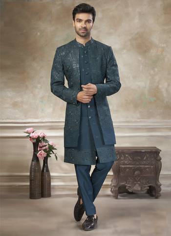 Looking These Party Wear Mans Wear Indo Western Top Bottom wearing this fashionable. Tailored Top And Bottom Are Silk Fabriced With Designer Thread,Sequance Embroidery Work.