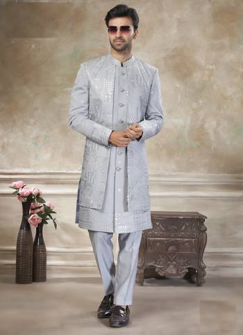 Looking These Party Wear Mans Wear Indo Western Top Bottom wearing this fashionable. Tailored Top And Bottom Are Silk Fabriced With Designer Thread,Sequance Embroidery Work.