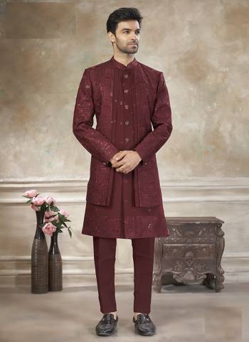 Looking These Party Wear Mans Wear Indo Western Top Bottom wearing this fashionable. Tailored Top And Bottom Are Silk Fabriced With Designer Thread,Sequance Embroidery Work.