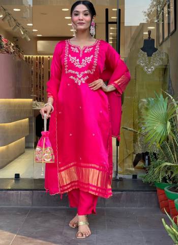 Looking These Suit in Fine Colored Pair With Bottom And Dupatta.These Top Are Viscose Silk And Bottom Are Fabricated On Cotton Pair With Chanderi Dupatta.Its Beautified With Designer Embroidery Work,Lagdi Patta.