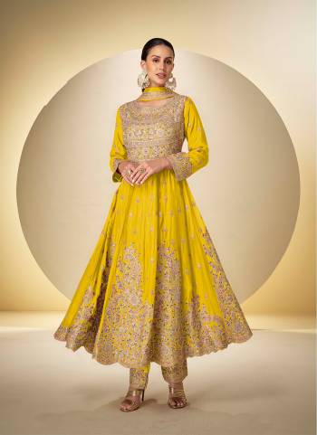 Attrective Looking These Designer Suit in Fine Colored Pair With Bottom And Dupatta.These Top And Bottom Are Fabricated On Chinon Pair With Chinon Dupatta.Its Beautified With Designer Heavy Embroidery Work.