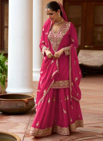 Looking These Designer Plazzo Suit in Fine Colored Pair With Bottom And Dupatta.These Top And Bottom Are Fabricated On Chinon Pair With Chinon Dupatta.Its Beautified With Designer Heavy Embroidery Work.