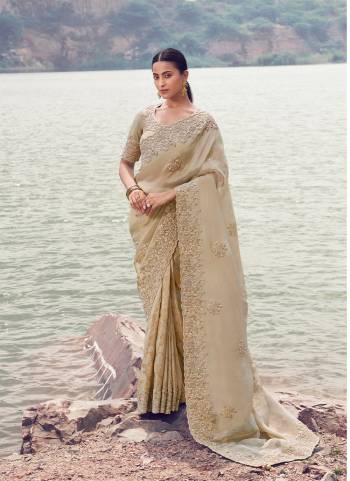 Attrective This Party wear Saree Paired With Blouse.This Saree Are Tissue Jacquard Silk And Blouse Are Tissue Silk Based Fabric With Weaving Jari Designer With Sequance,Jari,Thread Embroidery,Beads,Stone,Tassels Work. Buy This Pretty Saree Now.