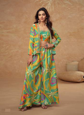 Attractive These Party Wear Free Size Stitched Plazzo Suit in Fine Colored Pair With koti.These Top And Koti Are Chinon And Bottom Are Chinon And Pair With Santoon Inner.Its Beautified With Designer printed With Embroidery Work.