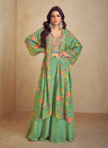 Attractive These Party Wear Free Size Stitched Plazzo Suit in Fine Colored Pair With koti.These Top And Koti Are Chinon And Bottom Are Chinon And Pair With Santoon Inner.Its Beautified With Designer printed With Embroidery Work.