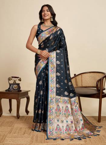 Looking This Party Wear Two Tone Saree Paired With Blouse.This Saree And Blouse Are Two Tone Satin Silk Fabric With Wevon Meenakari Designer. Buy This Pretty Saree Now.