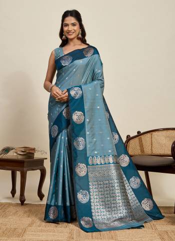 Attractive This Party Wear Saree Paired With Blouse.This Saree And Blouse Are Soft Silk Fabric With Woven Jari Designer. Buy This Pretty Saree Now.