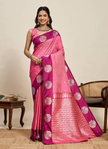 Attractive This Party Wear Saree Paired With Blouse.This Saree And Blouse Are Soft Silk Fabric With Woven Jari Designer. Buy This Pretty Saree Now.