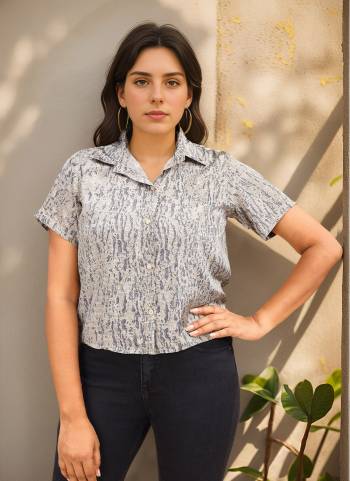 Attrective These Beautiful Looking Readymade Western Short Shirts.These Shirts Fabricated On Crepe Silk.Its Beautified With Designer Digital Printed.