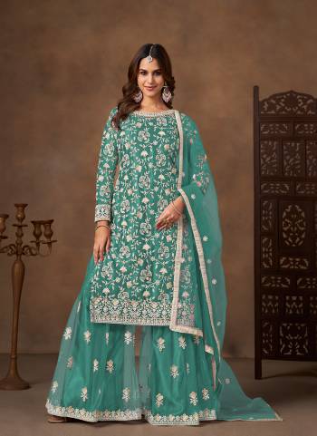 Looking These Beautiful Party Wear Fine Color Plazzo Suits.These Top Are Net And Dupatta Are Net And Bottom Net Fabricated.Its Beautified With Designer Sequance Embroidery Work.