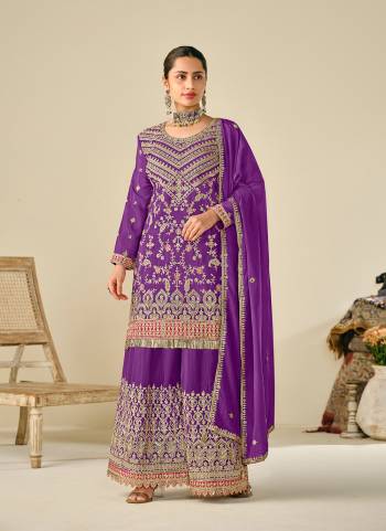 Attrective Looking These Plazzo Suit in Fine Colored Pair With Bottom And Dupatta.These Top And Dupatta Are Fabricated On Chinon Pair With Chinon Bottom.Its Beautified With Designer Multy Thread,Jari Embroidery Work.