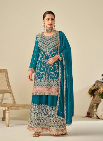 Attrective Looking These Plazzo Suit in Fine Colored Pair With Bottom And Dupatta.These Top And Dupatta Are Fabricated On Chinon Pair With Chinon Bottom.Its Beautified With Designer Multy Thread,Jari Embroidery Work.