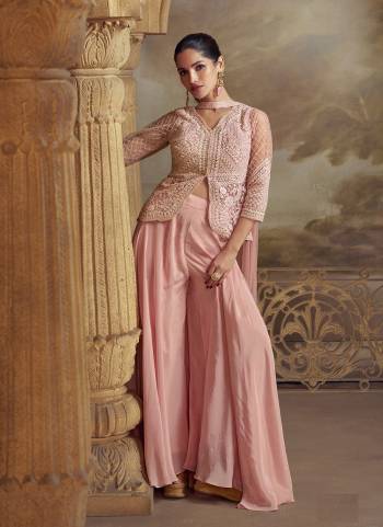 Attractive These Party Wear Free Size Stitched Plazzo Suit in Fine Colored Pair With Dupatta.These Top Are Net And Bottom Are Georgette And Dupatta Are Chiffon And Pair With Santoon Inner.Its Beautified With Heavy Designer Embroidery Work.