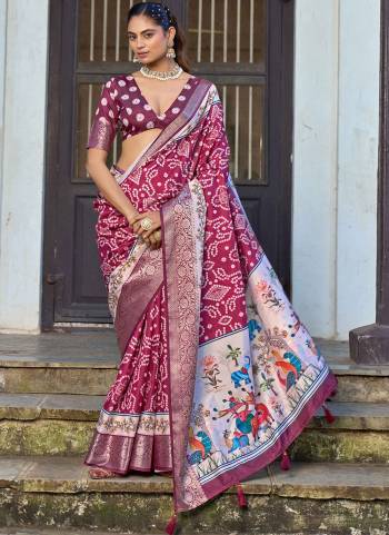 Looking These Traditinol Party Wear Saree in Fine Colored.These Saree Are Silk And Blouse is Fabricated On Silk Pair.Its Beautified With Woven Designer,Bandhani Ajrakh Printed.