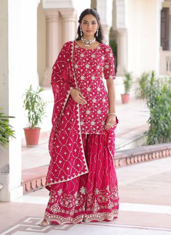 Attactive These Beautiful Looking Readymade Sharara Suit With Dupatta.These Top Bottom And Dupatta is Fabricated On Faux Georgette.Its Beautified With Designer Sequance Embroidery Work.