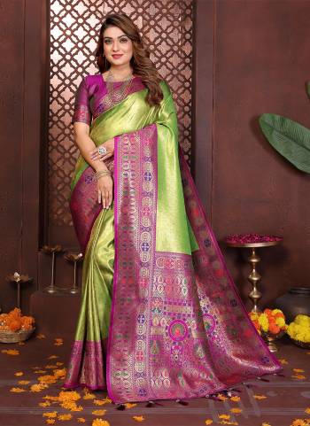 Garb These Festivel,Party Wear Saree in Fine Colored.These Saree And Blouse is Fabricated On Banarasi Tissue Silk.Its Beautified With Woven Paithani Pallu Heavy Designer.