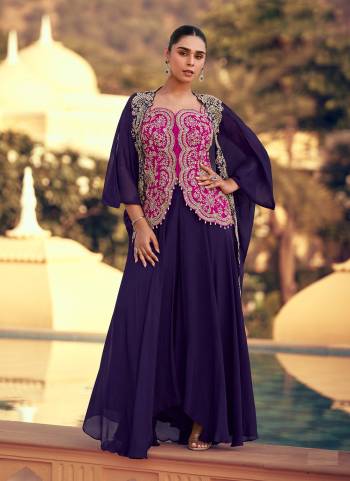 Looking These Party Wear Free Size Stitched Plazzo Suit With Shrug in Fine Colored Pair.These Top And Bottom Are Chinon And Pair With Chinon Shrug Fabric.Its Beautified With Heavy Designer Embroidery Work.