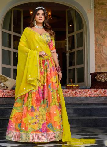 For A Designer Look,Grab These Party Wear Lehenga Choli in Fine Colored.These Lehenga And Dupatta Are Fabricated On Organza Pair With Organza Blouse.Its Beautified With Printed Designer With Embroidery Work.