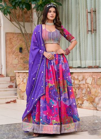 For A Designer Look,Grab These Party Wear Lehenga Choli in Fine Colored.These Lehenga And Dupatta Are Fabricated On Organza Pair With Organza Blouse.Its Beautified With Printed Designer With Embroidery Work.