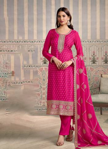 Attractive These Party Wear Suit in Fine Colored Pair With Bottom And Dupatta.These Top Are Viscose Chiniya Silk And Dupatta Are Fabricated On Georgette Pair With Santoon Bottom.Its Beautified With Woven Designer With Embroidery Work.