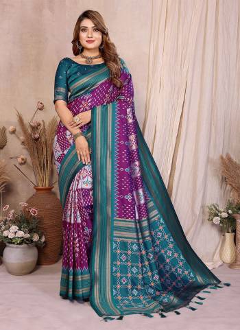 Attractive These Festive Wear Saree in Fine Colored.These Saree And Blouse is Fabricated On Soft Silk.Its Beautified With Weaving Ikkat Jacquard Designer.