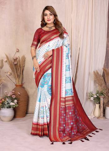 Attractive These Festive Wear Saree in Fine Colored.These Saree And Blouse is Fabricated On Soft Silk.Its Beautified With Weaving Ikkat Jacquard Designer.