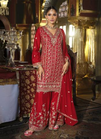 Looking These Party Wear Free Size Stitched Plazzo Suit With Dupatta in Fine Colored Pair.These Top And Bottom Are Chinon And Pair With Chinon Dupatta Fabric.Its Beautified With Heavy Designer Embroidery Work.