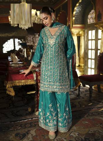 Looking These Party Wear Free Size Stitched Plazzo Suit With Dupatta in Fine Colored Pair.These Top And Bottom Are Chinon And Pair With Chinon Dupatta Fabric.Its Beautified With Heavy Designer Embroidery Work.