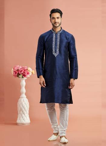 Looking These Party Wear Mans Wear Kutra Payjama wearing this fashionable. These Kurta Are Banarasi Silk And Payjama Art Silk finest Fabriced With Designer Embroidery Work.