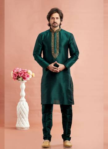 Looking These Party Wear Mans Wear Kutra Payjama wearing this fashionable. These Kurta Are Banarasi Silk And Payjama Art Silk finest Fabriced With Designer Embroidery Work.