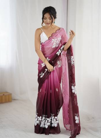 Garb These Party Wear Saree in Fine Dual Shaded Colored.These Saree Are Jimmy Choo And Blouse is Satin Silk Fabricated.Its Beautified With Pedding Color Printed With Designer Sequance Embroidery Work.