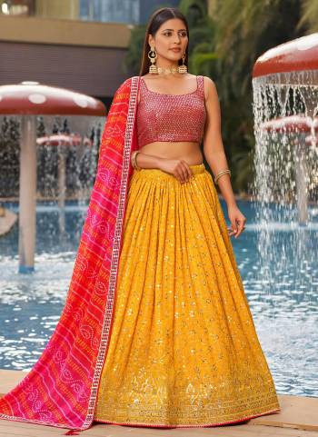 For A Designer Look,Grab These Party Wear Lehenga Choli in Fine Colored.These Lehenga Are Geoegette And Blouse Are Fabricated On Georgette Pair With Dupatta Are Chinon.Its Beautified With Designer Thread,Sequance Embroidery Work.