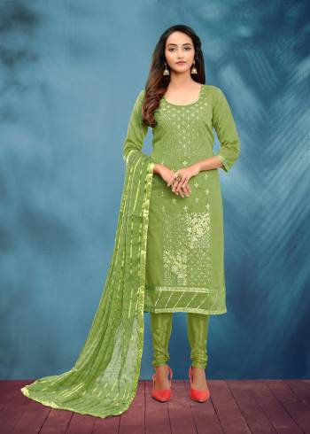 Look Pretty Wearing This Designer Straight Suit In Pear  Its Pretty Top Cotton Beautified With Jari Work Paired With Plain Santoon Fabricated Bottom & Dupatta banarsi jacquard Designer. 