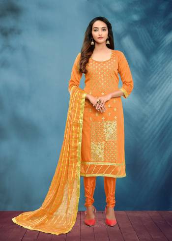 Look Pretty Wearing This Designer Straight Suit In Pear  Its Pretty Top Cotton Beautified With Jari Work Paired With Plain Santoon Fabricated Bottom & Dupatta banarsi jacquard Designer. 