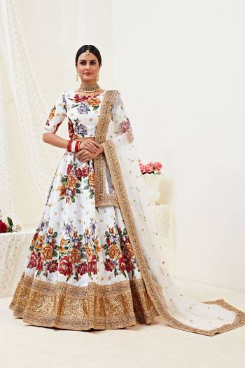 Heavy Designer Lehenga Choli In Banglori Satin Fabricated On Floral Print With Dori,Jari & Sequance Work With Net Beautified With Heavy Attractive Embroidery. 