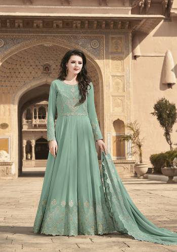 Look Pretty This Designer Floor Length Suit In Lovely  Color.?Its Pretty Embroidred Top Is Soft Georgette Based Paired With Dull Santoon Bottom And Soft Georgette Fabricated Embroidered Dupatta Which Gives An Attractive To The Suit.