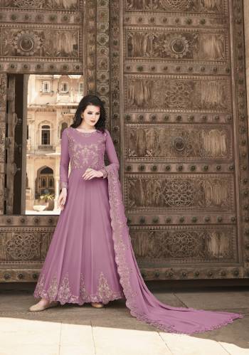 Look Pretty This Designer Floor Length Suit In Lovely  Color.?Its Pretty Embroidred Top Is Soft Georgette Based Paired With Dull Santoon Bottom And Soft Georgette Fabricated Embroidered Dupatta Which Gives An Attractive To The Suit.