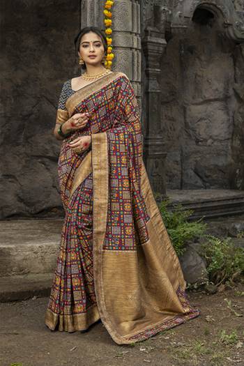 Traditionl  Burgundy Gadwal Silk Saree Pretty Look