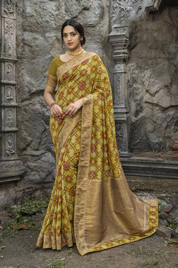 Traditionl Pretty look Lime Green Gadwal Silk Saree