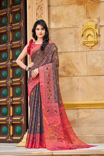 Adorn The Pretty Angelic Look Wearing This Heavy Brasso Designer Saree With Contrasting Blouse. This Saree Is Fabricated On N*P Brasso Paired With Art Silk Fabricated Blouse. Its Pretty Color Pallete Will Give An Attractive Look To Your Personality. 