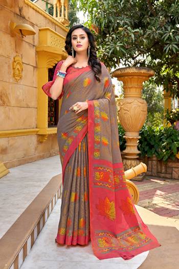 Adorn The Pretty Angelic Look Wearing This Heavy Brasso Designer Saree With Contrasting Blouse. This Saree Is Fabricated On N*P Brasso Paired With Art Silk Fabricated Blouse. Its Pretty Color Pallete Will Give An Attractive Look To Your Personality. 